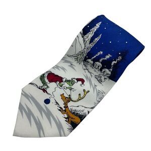 GRINCH TIE '94 Silk Tie 90s Vintage Dr Seuss Christmas Reindeer Snow